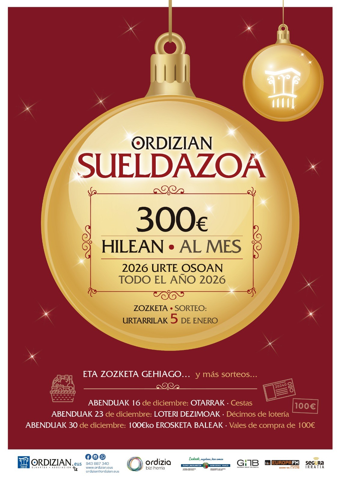 ¡ORDIZIAN SUELDAZOA! 300 € HILEAN, 2026. URTE OSOAN