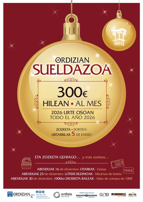 ¡ORDIZIAN SUELDAZOA! 300 € HILEAN, 2026. URTE OSOAN