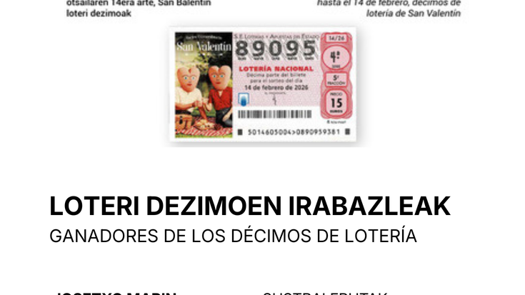 ORDIZIAN VISA TXARTELA: Otsailean, loteri dezimoen irabazleak