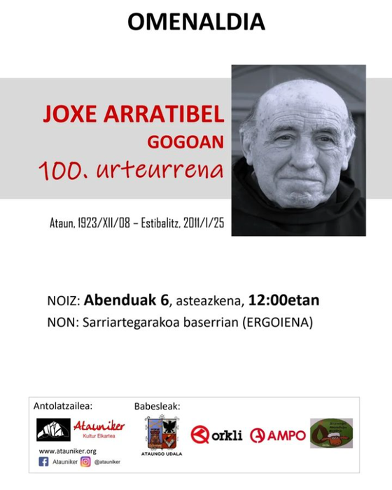 Joxe Arratibel gogoan 100.urteurrena