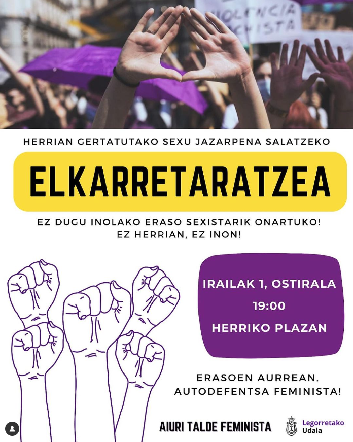Legorretan jazotako sexu jazarpena salatzeko elkarretaratzea deitu du Aiuri Talde Feministak