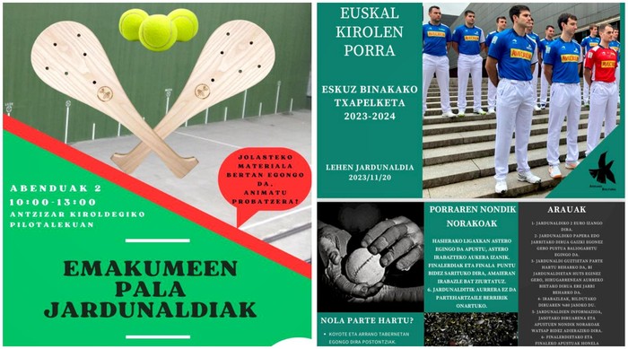 Emakumeen Pala Txapelketa eta Eskuz Binakako Txapelketaren porra Arrano Kulturaren eskutik