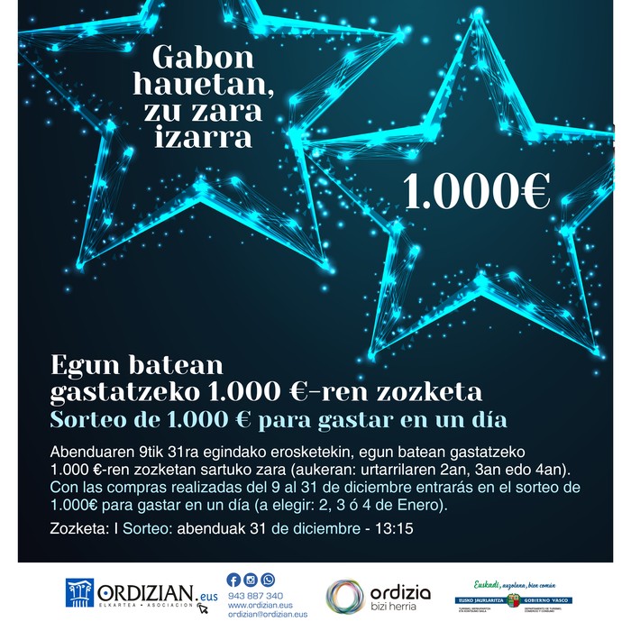 EGUN BATEAN GASTATZEKO 1.000 €-REN ZOZKETA