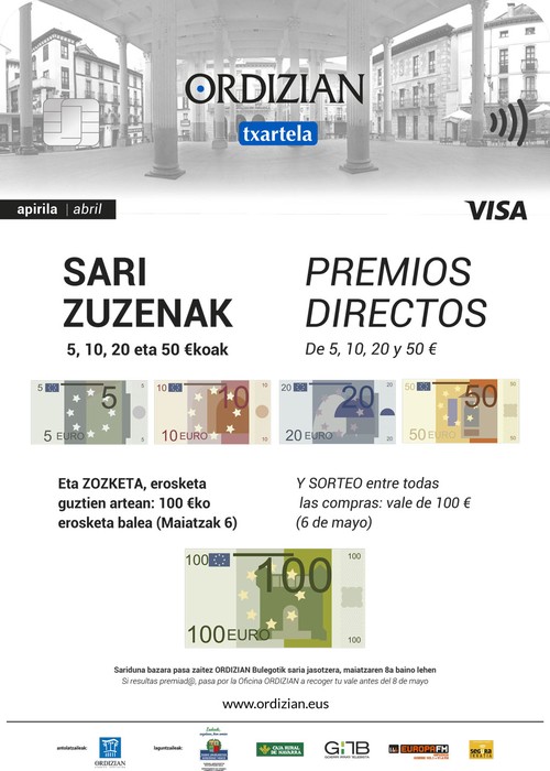 ORDIZIAN VISA TXARTELA: Apirilean, irabazi erosketa baleak