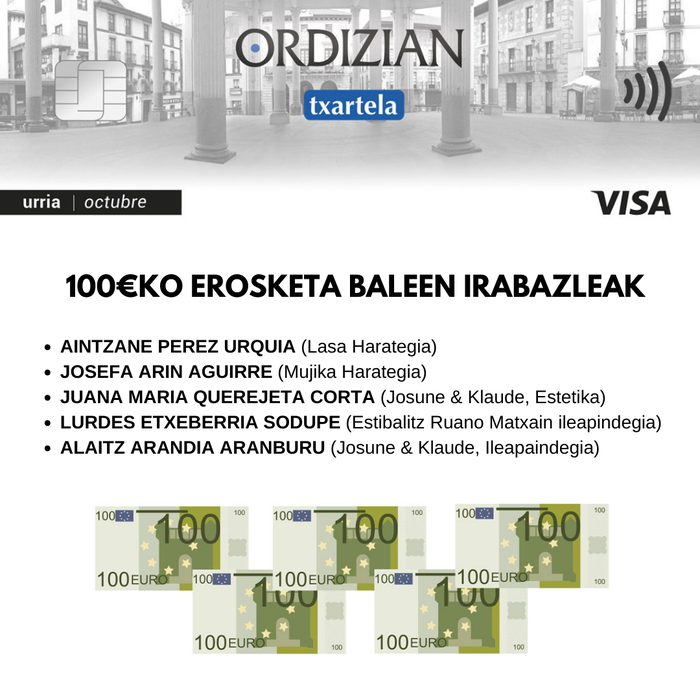 ORDIZIAN VISA TXARTELA: URRIKO IRABAZLEAK