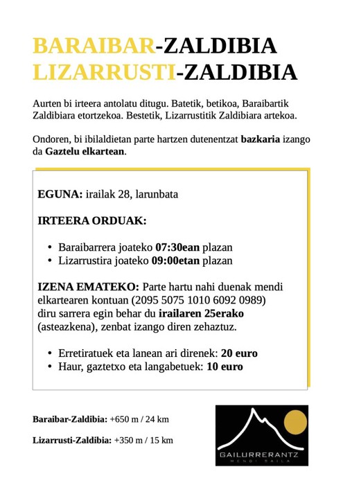 Baraibar-Zaldibia eta Lizarrusti-Zaldibia mendi irteerak