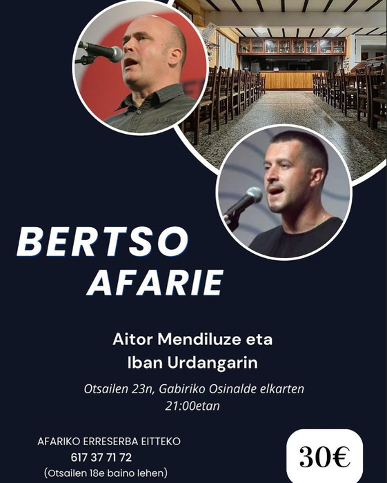 Bertso afaria - Aitor Mendiluze eta Iban Urdangarin