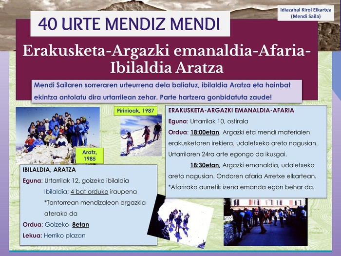 "40 urte mendiz mendi" erakusketa eta diaporama