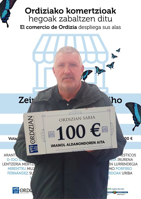 IMANOL ALDANONDOREN AITAK, ERAKUSLEIHORIK ONENA BOZKATZEAGATIK IRABAZITAKO 100 €ko SARIA JASO DU