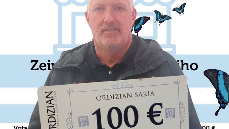 IMANOL ALDANONDOREN AITAK, ERAKUSLEIHORIK ONENA BOZKATZEAGATIK IRABAZITAKO 100 €ko SARIA JASO DU