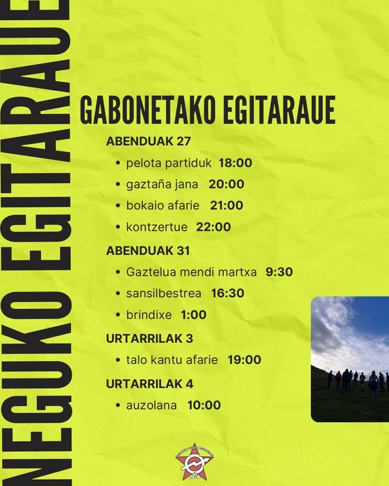 Zaldibiako Gazte Asanbladaren Gabonetako egitaraua