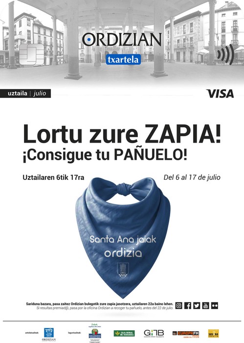 Ordizian Txartelaren uztaileko kanpaina: lortu Santa Ana jaietako zapia